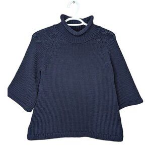 Ann Taylor Loft Navy Knit  Turtle Neck Short 3 4 Sleeve Sweater Top Women XS